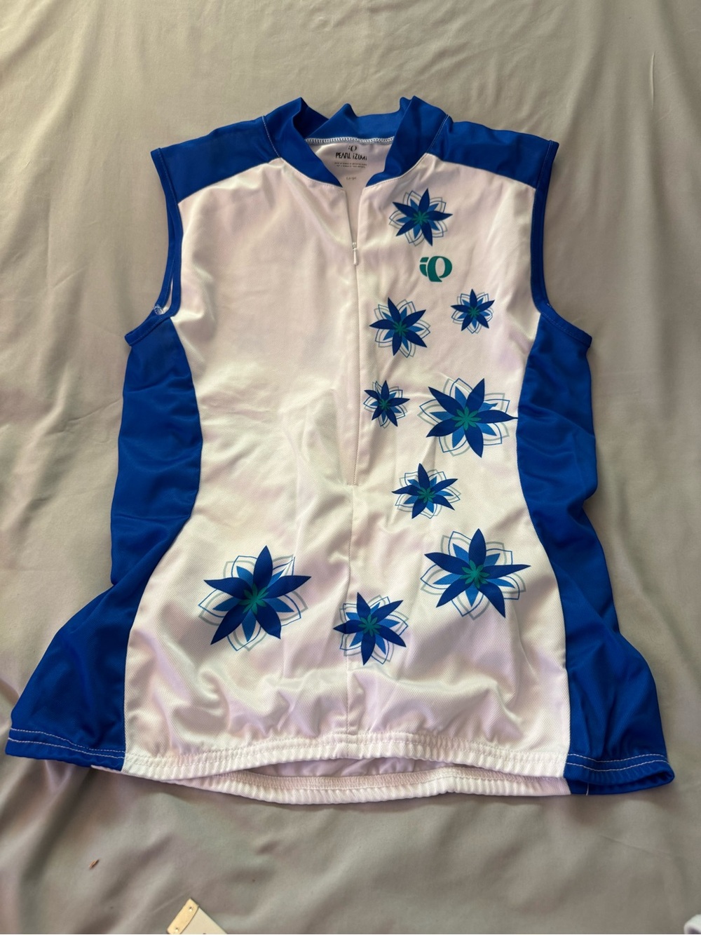 Pearl Izumi Women’s White & Blue Floral Cycling Tank Jersey. Sz L